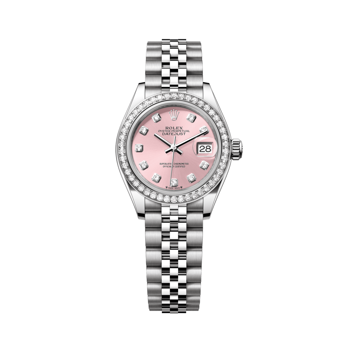 Rolex Lady-Datejust 28 mm Pink Set With Diamonds Dial Oystersteel and White Gold Jubilee Bracelet 279384rbr-0003 - WATCHXNYC