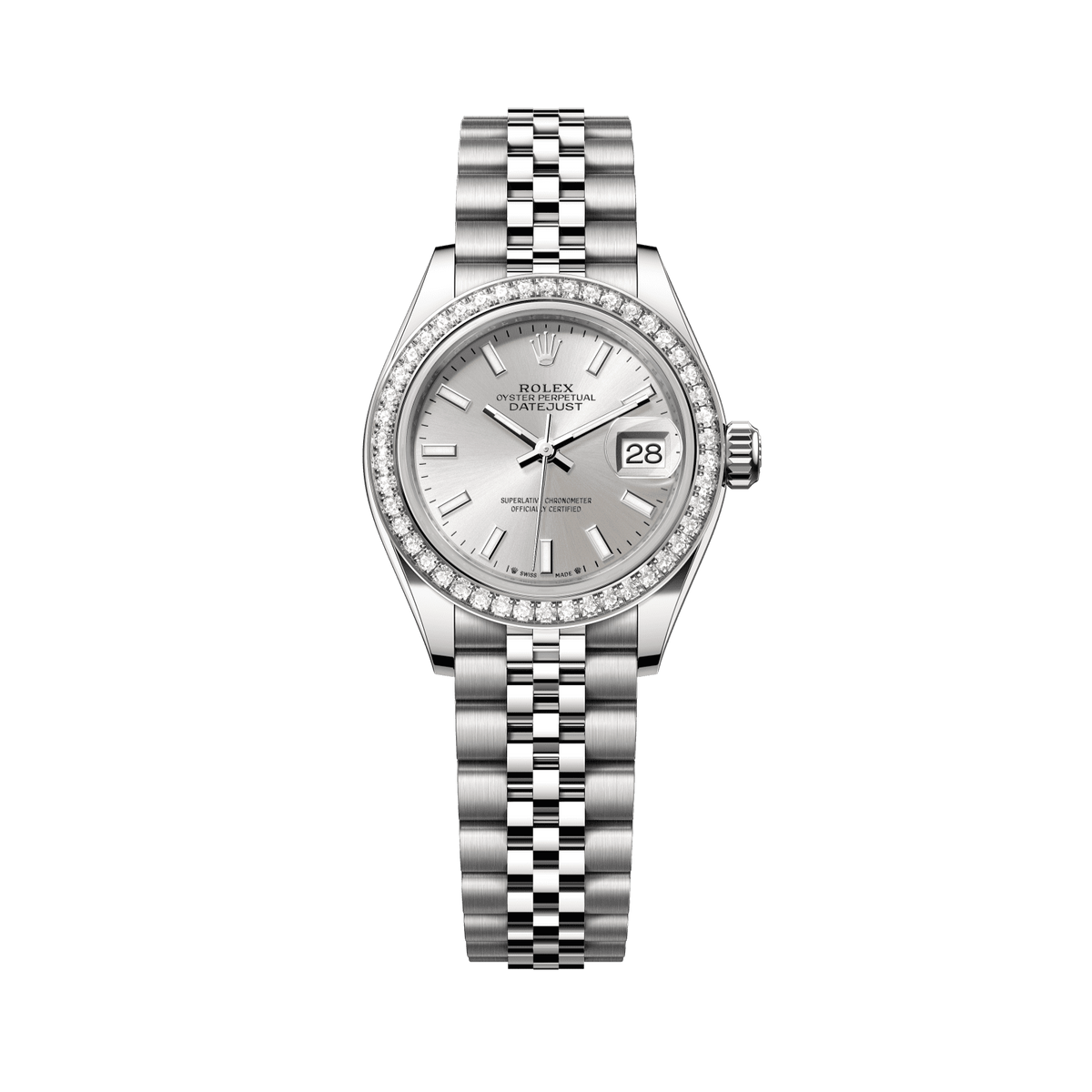 Rolex Lady-Datejust 28 mm Silver Dial with Diamonds Oystersteel and White Gold Jubilee Bracelet 279384rbr-0007 - WATCHXNYC