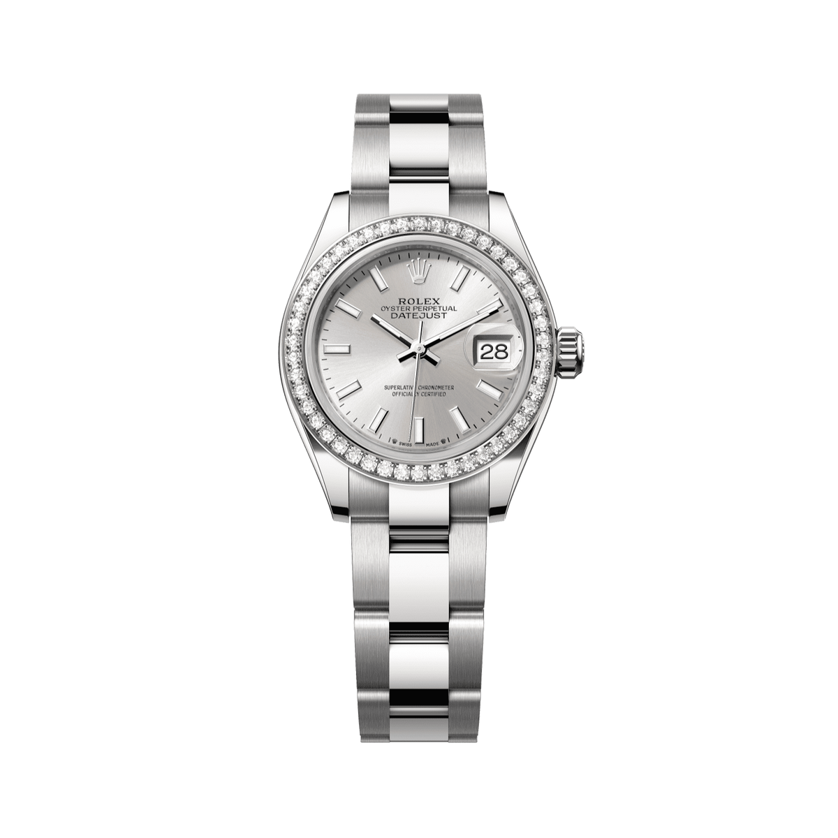Rolex Lady-Datejust 28 mm Silver  Dial with Diamonds Oystersteel and White Gold Oyster Bracelet 279384rbr-0008 - WATCHXNYC