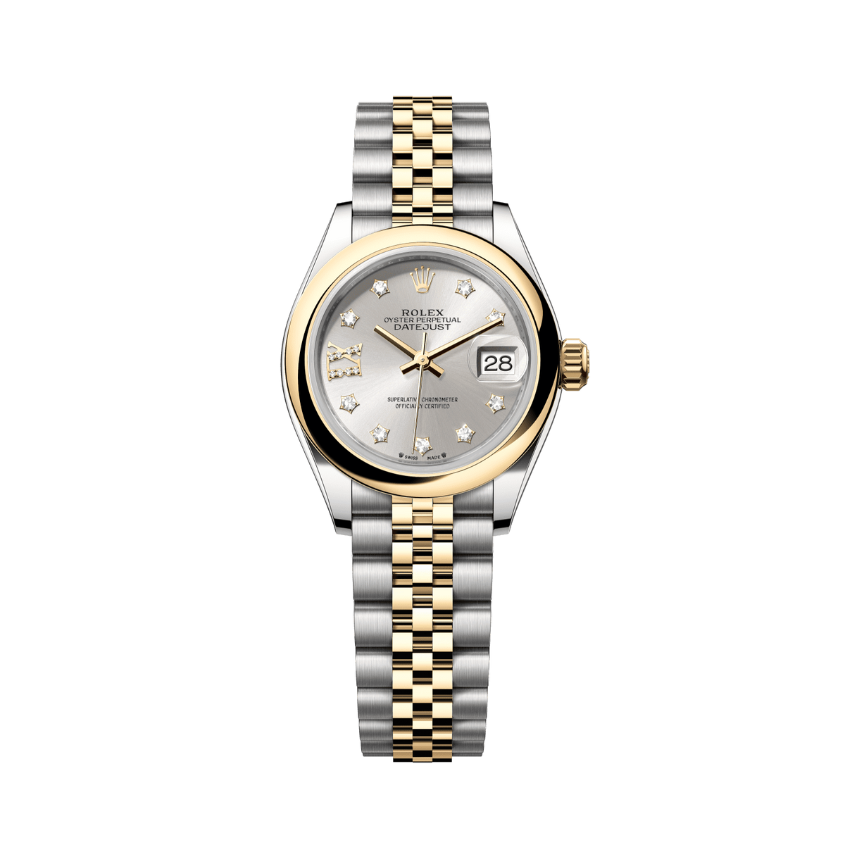 Rolex Lady-Datejust 28 mm Silver Set With Diamonds Dial Oystersteel and 18k Yellow Gold Jubilee Bracelet 279163-0003 - WATCHXNYC