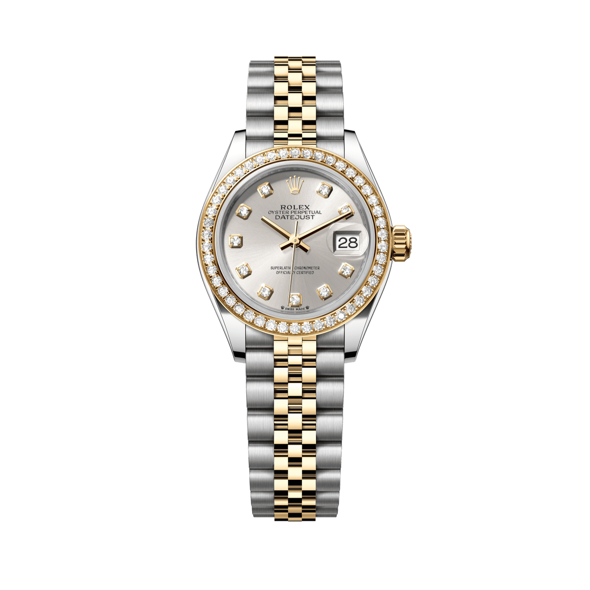 Rolex Lady-Datejust 28 mm Silver Set With Diamonds Dial Oystersteel and 18k Yellow Gold Jubilee Bracelet 279383rbr-0007 - WATCHXNYC