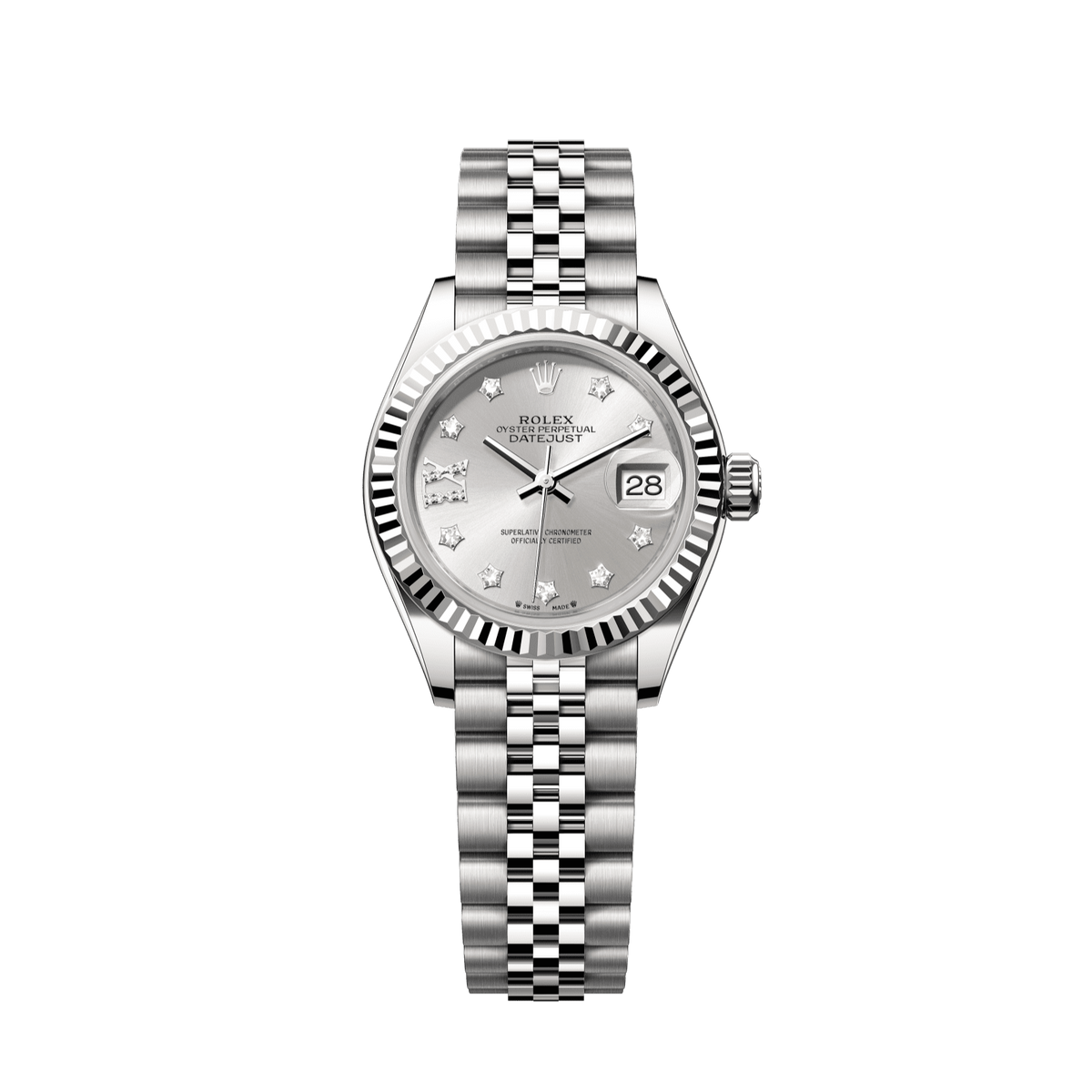 Rolex Lady-Datejust 28 mm Silver Set With Diamonds Dial Oystersteel and White Gold Jubilee Bracelet 279174-0021 - WATCHXNYC