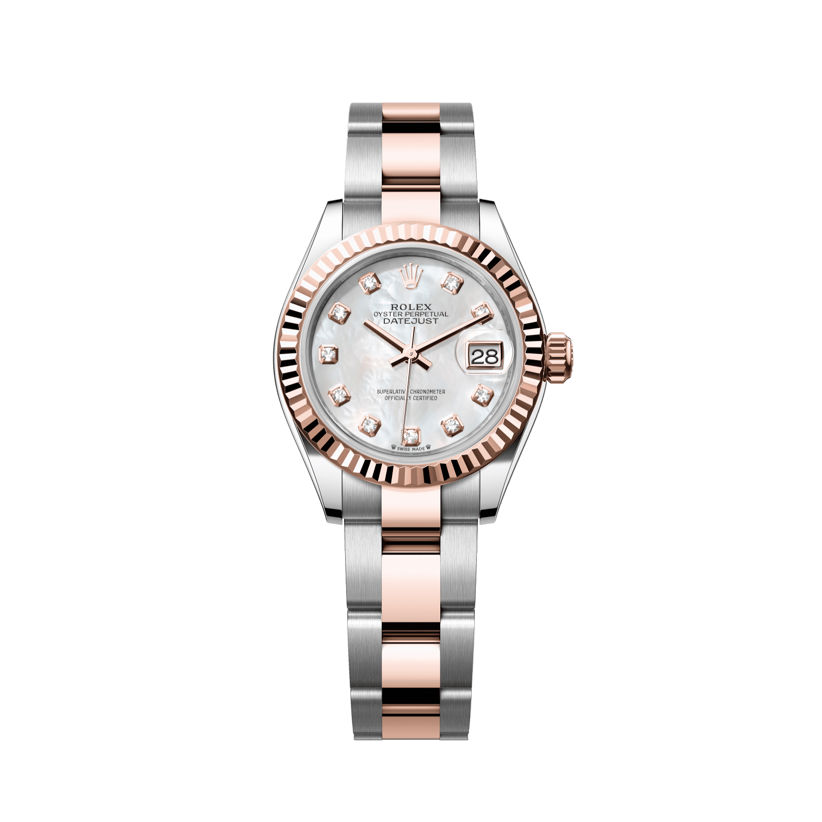 Rolex Lady-Datejust 28 mm White Mother-Of-Pearl Set With Diamonds Dial Oystersteel and Everose Gold Oyster Bracelet 279171-0014 - WATCHXNYC