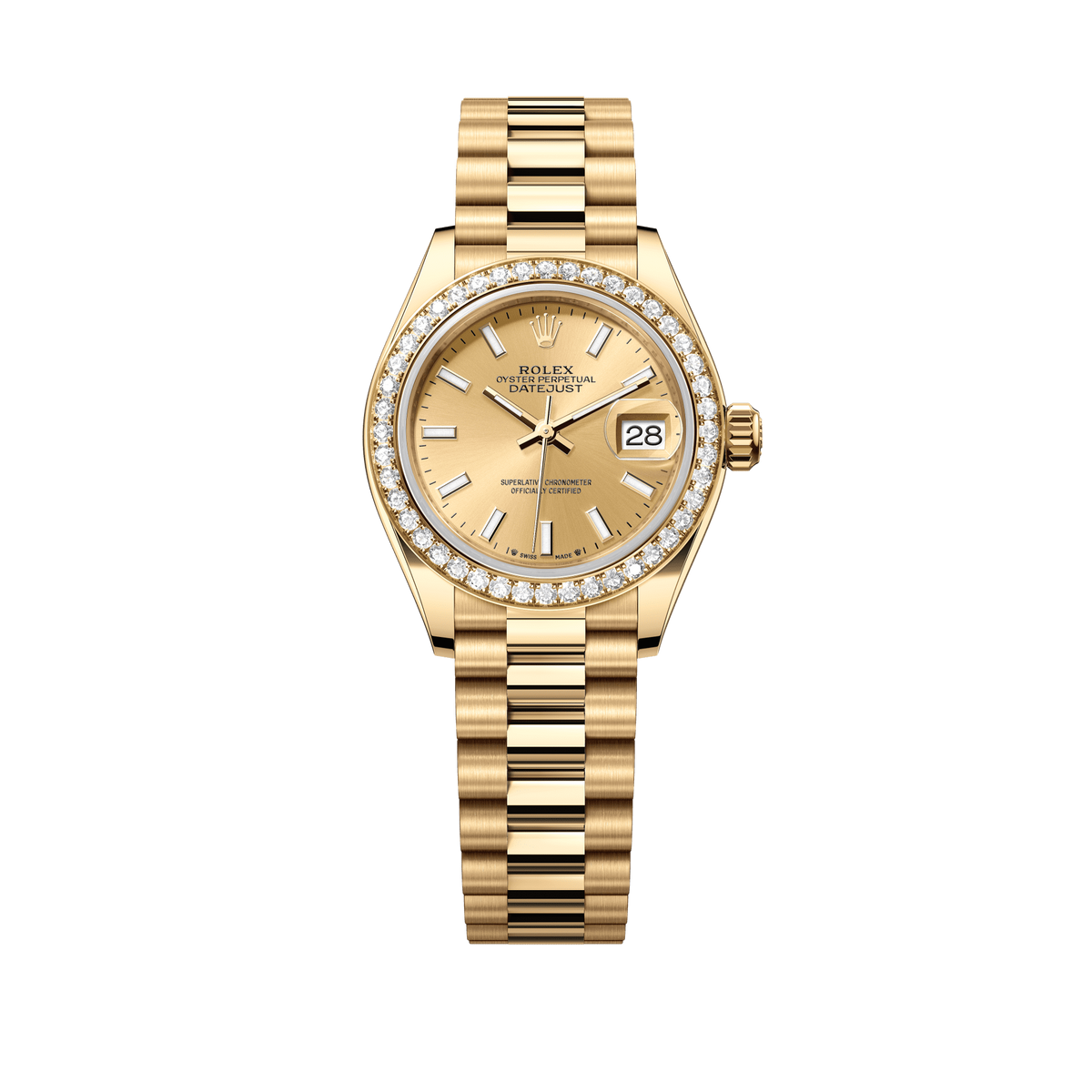 Rolex Oyster 28 mm Champagne-Colour Dial 18k Yellow Gold President Bracelet 279138rbr-0014 - WATCHXNYC