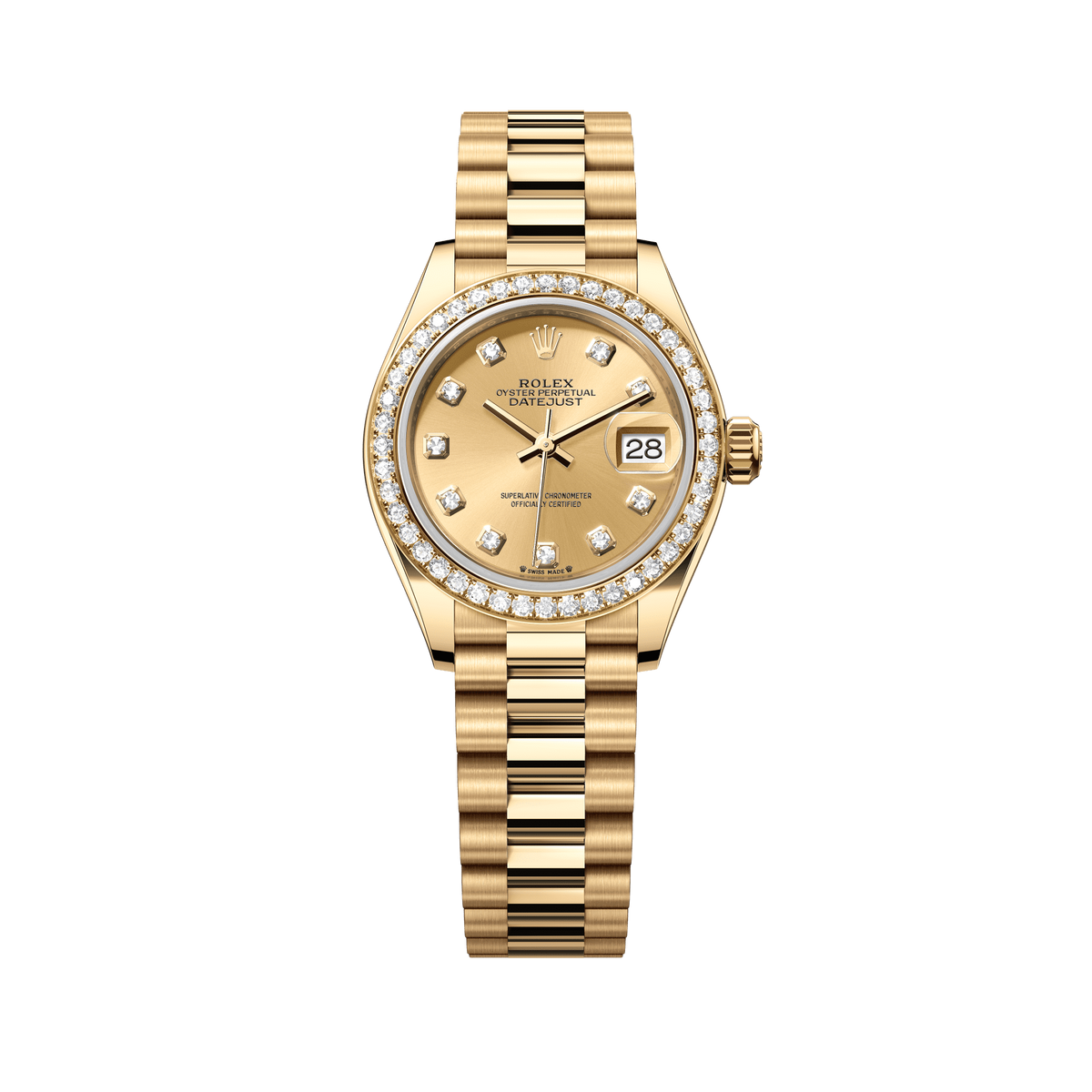 Rolex Oyster 28 mm Champagne-Colour Set With Diamonds Dial 18k Yellow Gold President Bracelet 279138rbr-0023 - WATCHXNYC