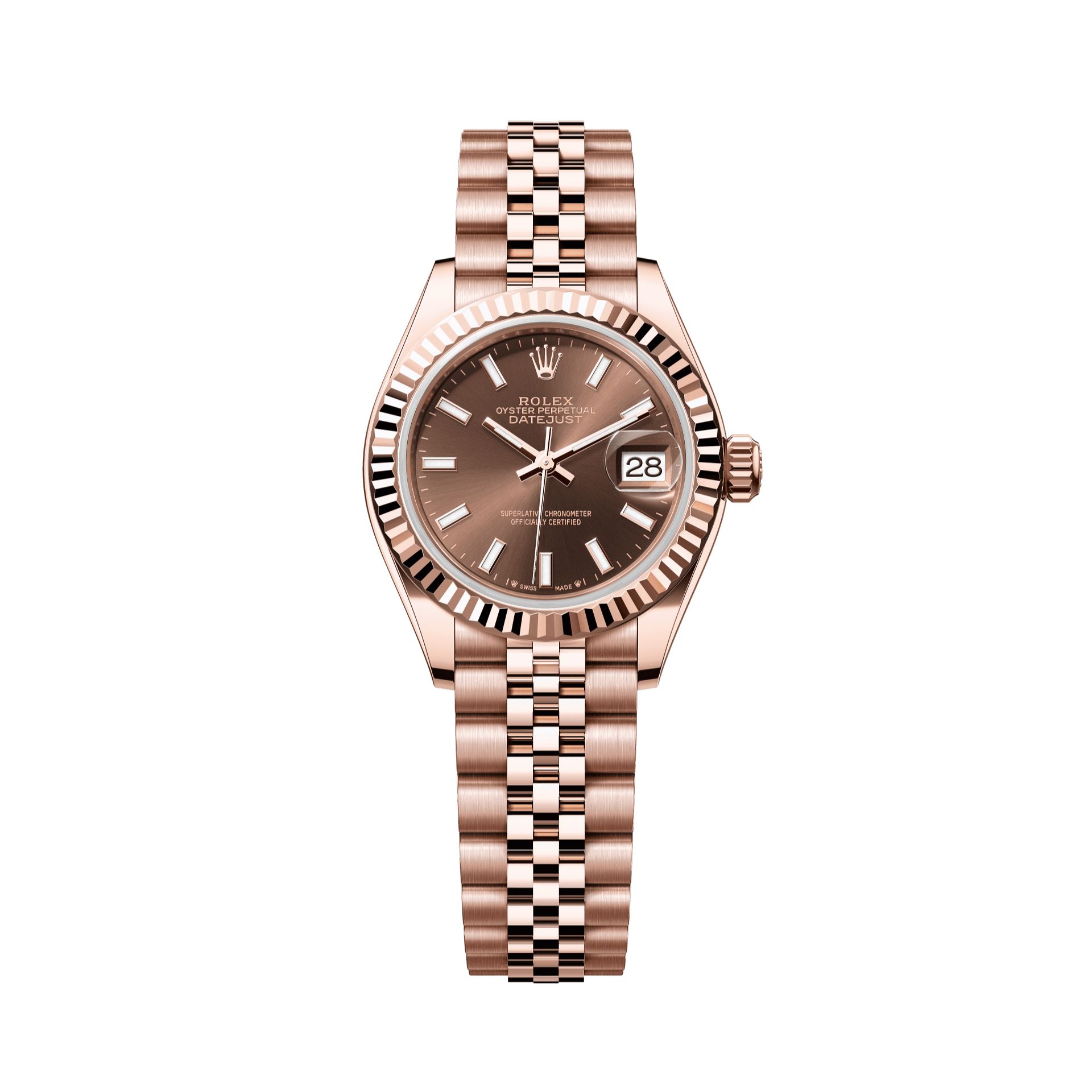 Rolex Oyster 28 mm Chocolate Dial 18 kt Everose Gold Jubilee 279175-0008 - WATCHXNYC