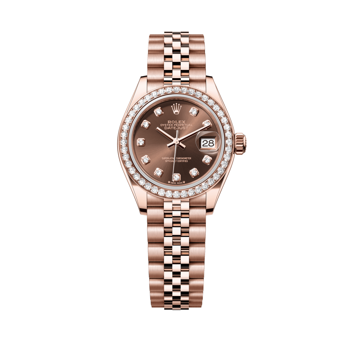 Rolex Oyster 28 mm Chocolate Set With Diamonds Dial 18 kt Everose Gold Jubilee 279135rbr-0018 - WATCHXNYC
