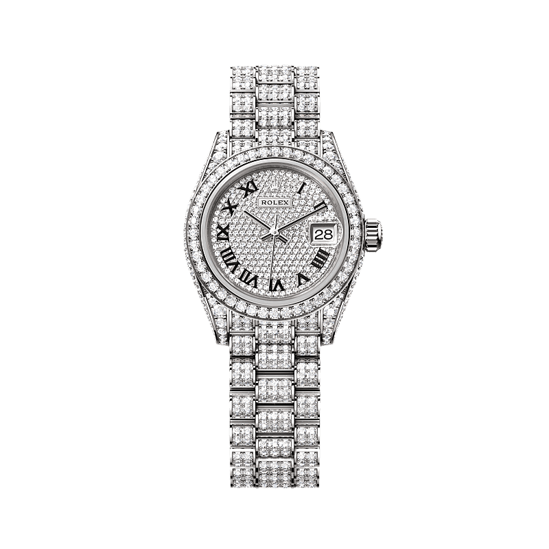 Rolex Oyster 28 mm Diamond-Paved Dial 18 kt yellow gold with case sides and lugs set with diamonds President, Three-Piece Solid Links, Set With 596 Brilliant-Cut Diamonds 279459rbr-0001 - Wrist Boutique
