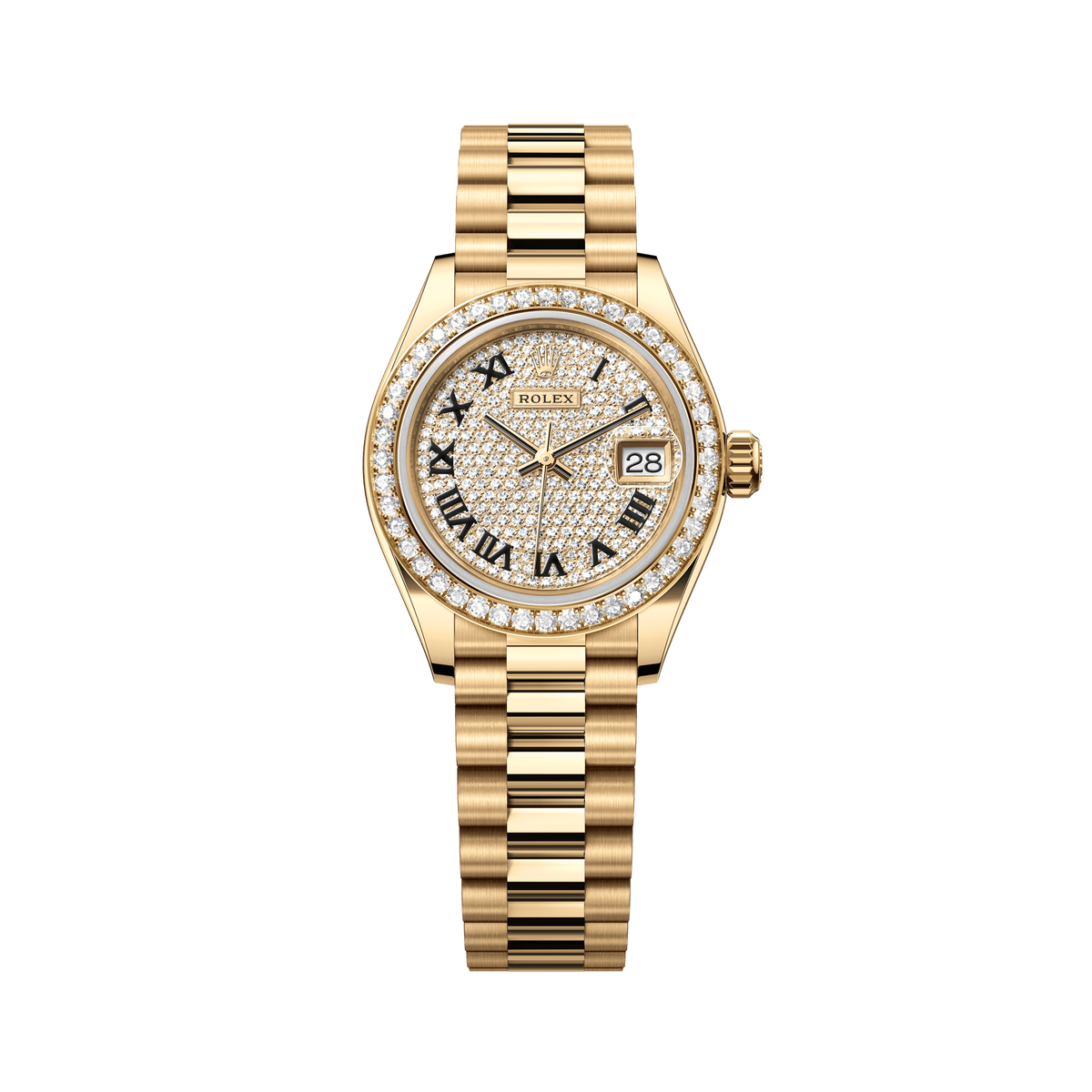 Rolex Oyster 28 mm Diamond-Paved Dial 18k Yellow Gold President Bracelet 279138rbr-0029 - WATCHXNYC