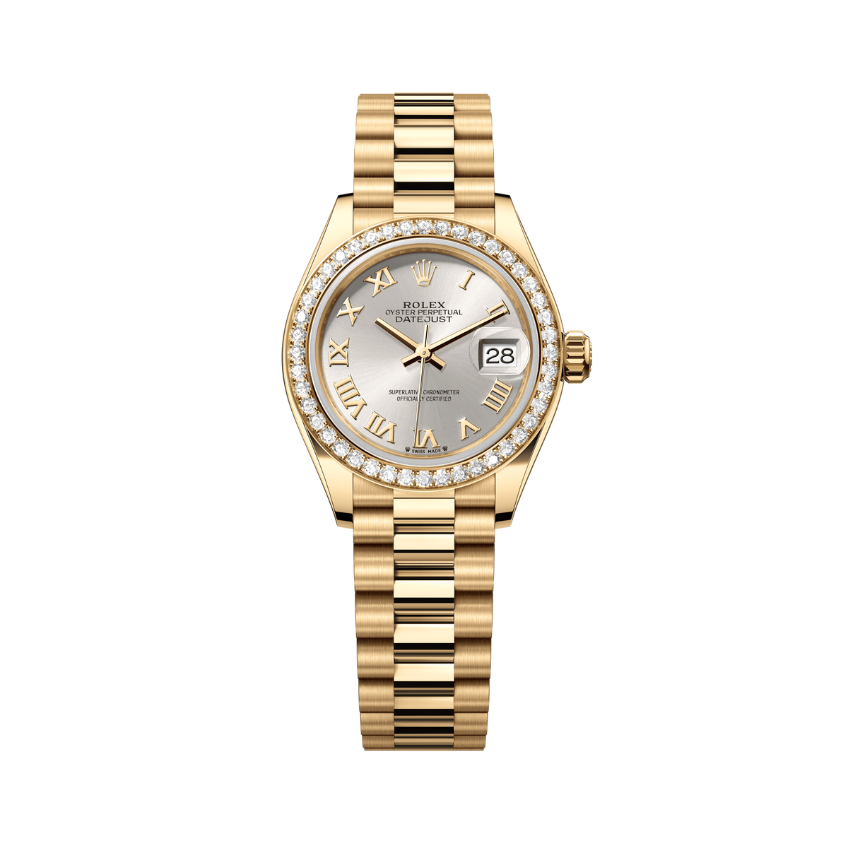 Rolex Oyster 28 mm Silver Dial 18k Yellow Gold President Bracelet 279138rbr-0017 - WATCHXNYC