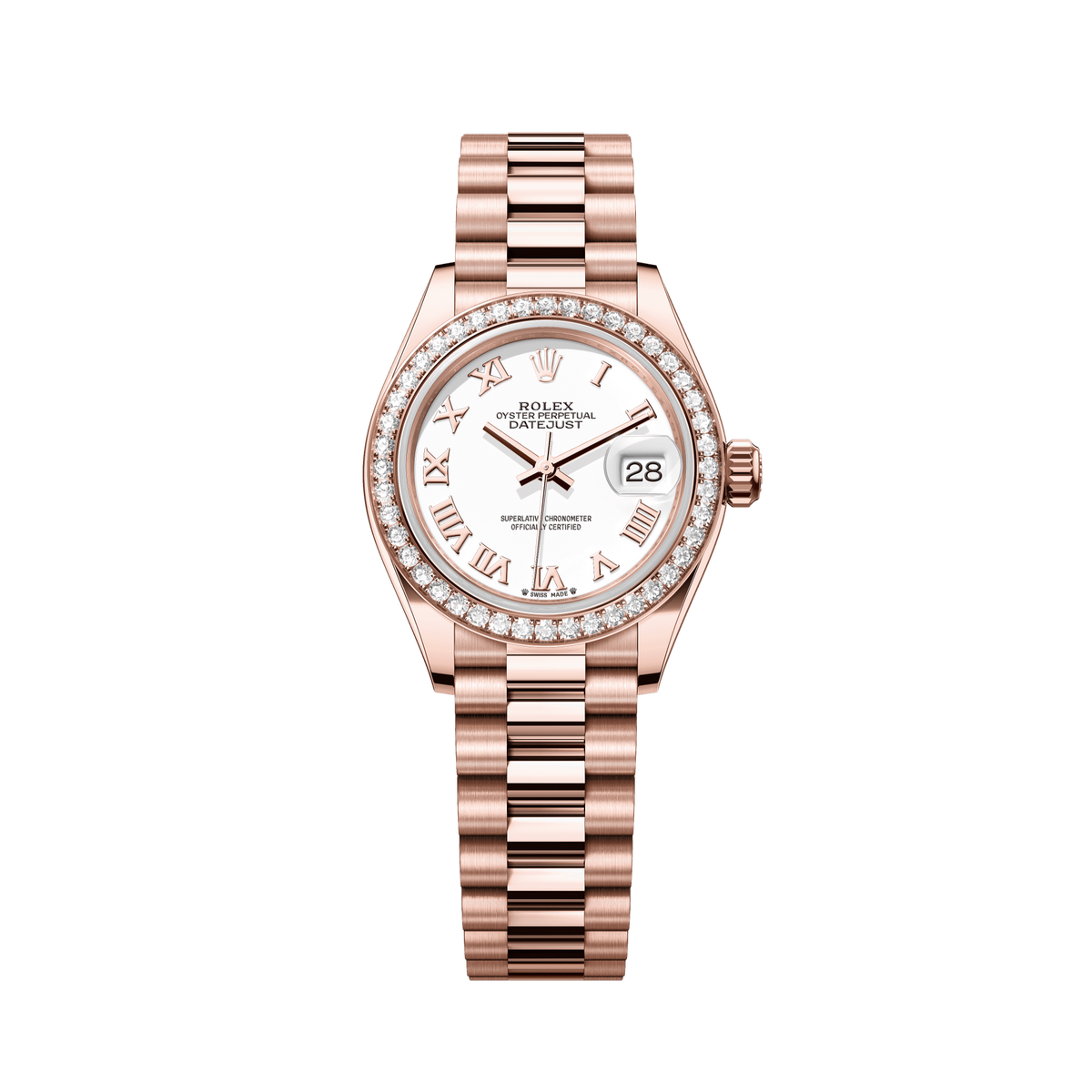 Rolex Oyster 28 mm White Dial 18 kt Everose Gold President, Semi-Circular Three-Piece Links 279135rbr-0023 - WATCHXNYC
