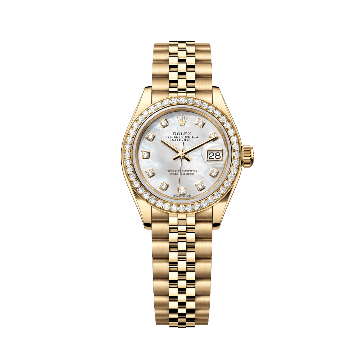 Rolex Oyster 28 mm White Mother-of-Pearl Set With Diamonds Dial 18k Yellow Gold Jubilee Bracelet. 279138rbr-0016 - WATCHXNYC