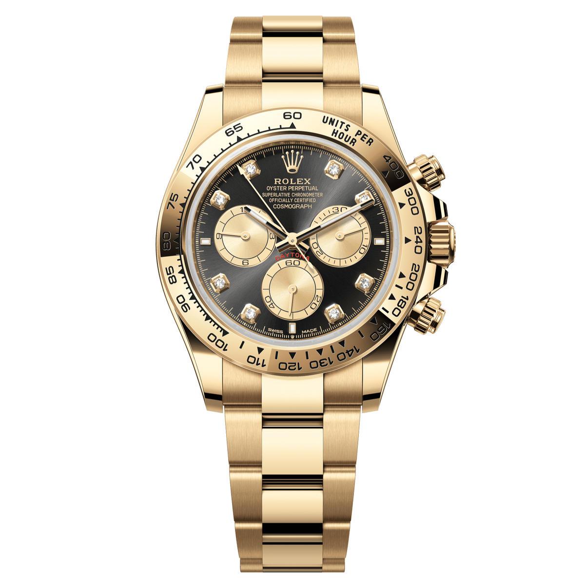 Rolex Oyster 40 mm Bright Black And Golden Set With Diamond Dial 18k Yellow Gold Oysterflex 126508-0003 - WATCHXNYC