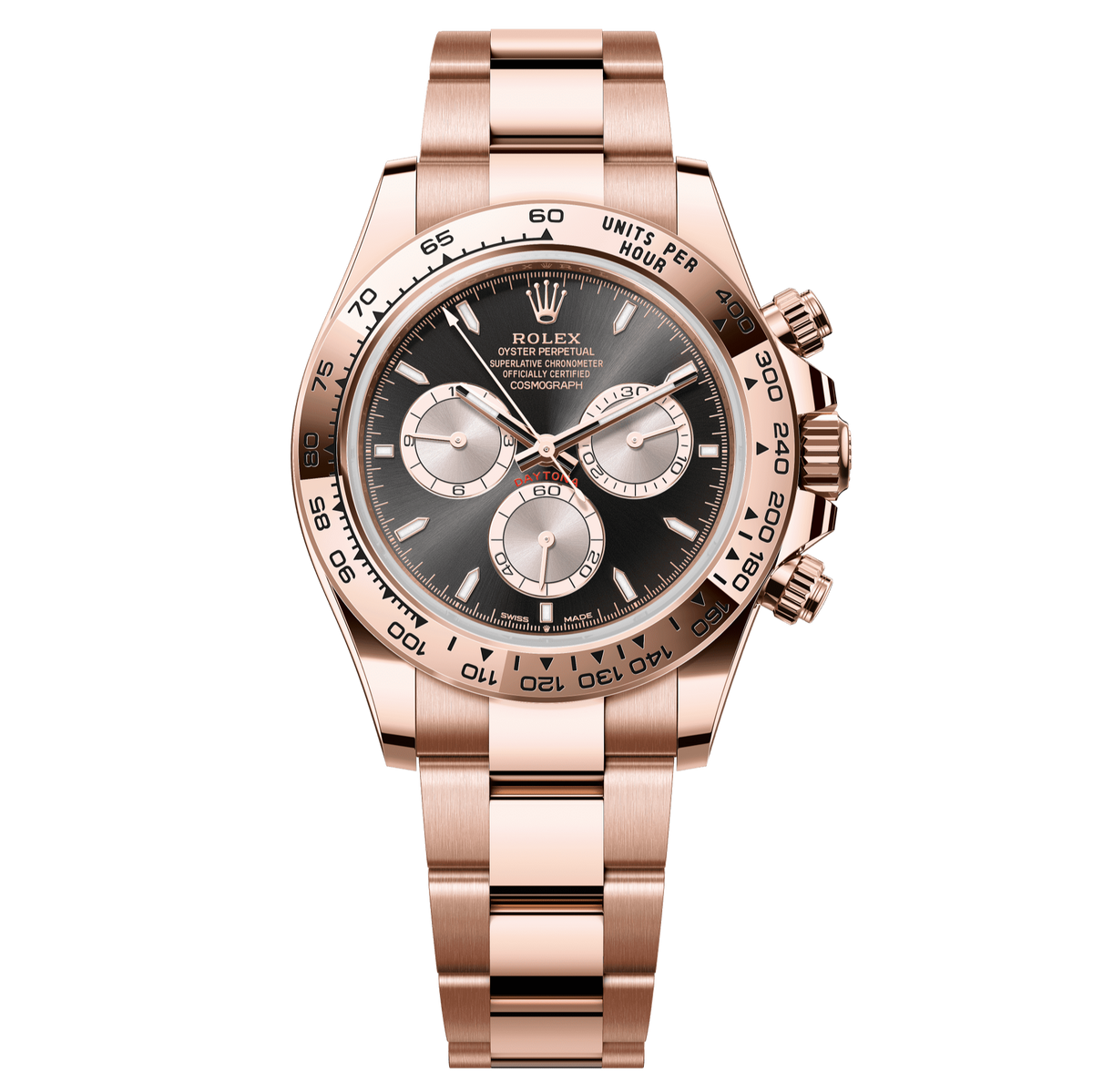 Rolex Oyster 40 mm Bright Black And Sundust Dial 18 kt Everose Gold Oysterflex 126505-0001 - WATCHXNYC