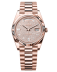 Rolex Oyster 40 mm Diamond-Paved Dial 18 kt Everose Gold President, Semi-Circular Three-Piece Links 228235-0036 - WATCHXNYC