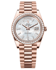 Rolex Oyster 40 mm White Mother-Of-Pearl Set With Diamonds Dial 18 kt Everose Gold President, Semi-Circular Three-Piece Links 228345rbr-0026 - Wrist Boutique