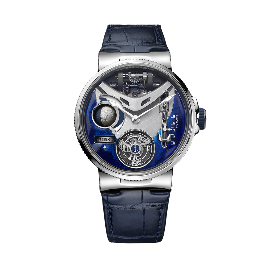 Ulysse Nardin Marine Mega Yacht 44 mm Blue & Silver Dial Platinum Leather Strap 6319-305 - WATCHXNYC