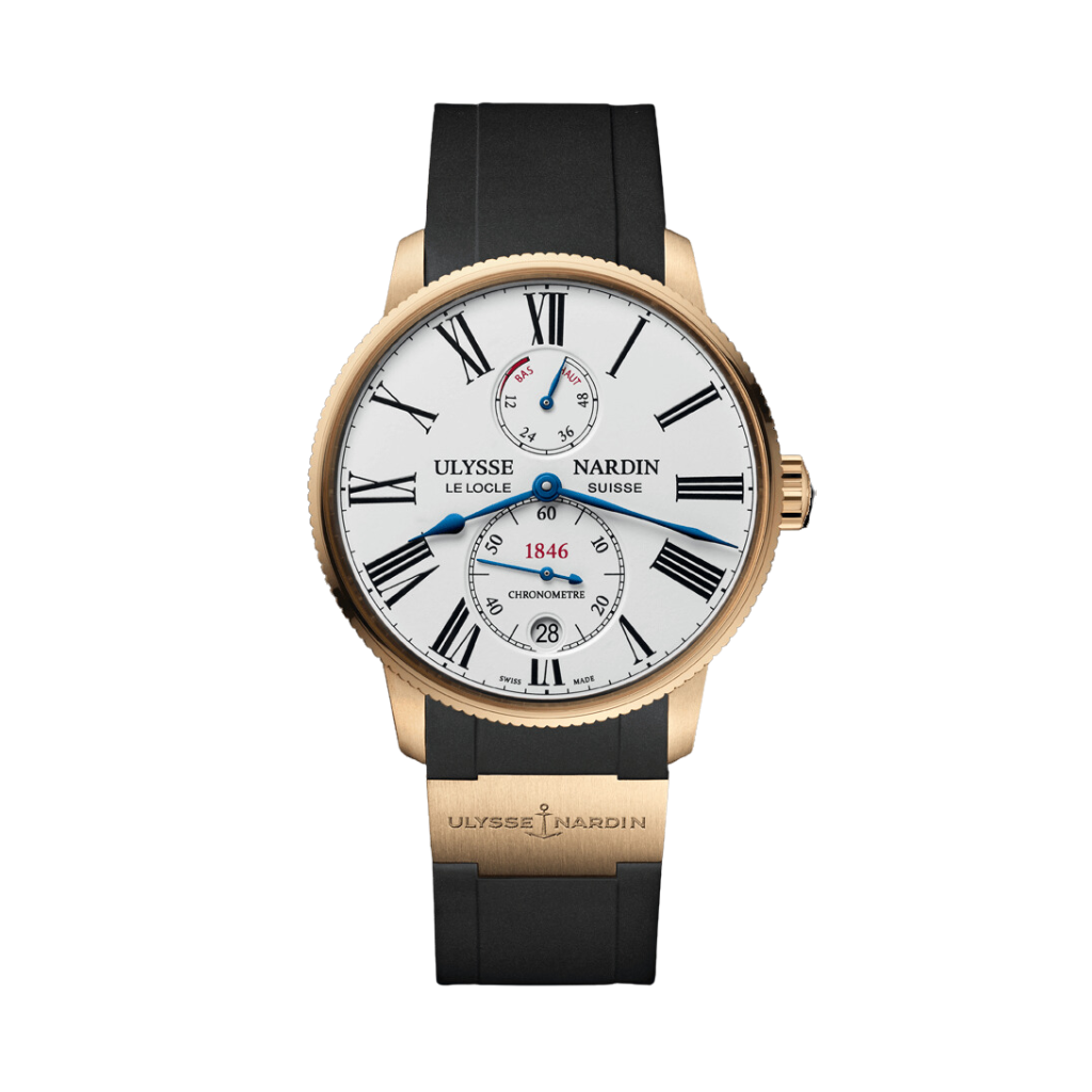 Ulysse Nardin Marine Torpilleur 42 mm Silver Dial 18k Rose Gold Rubber Strap 1182-310-3/40 - WATCHXNYC