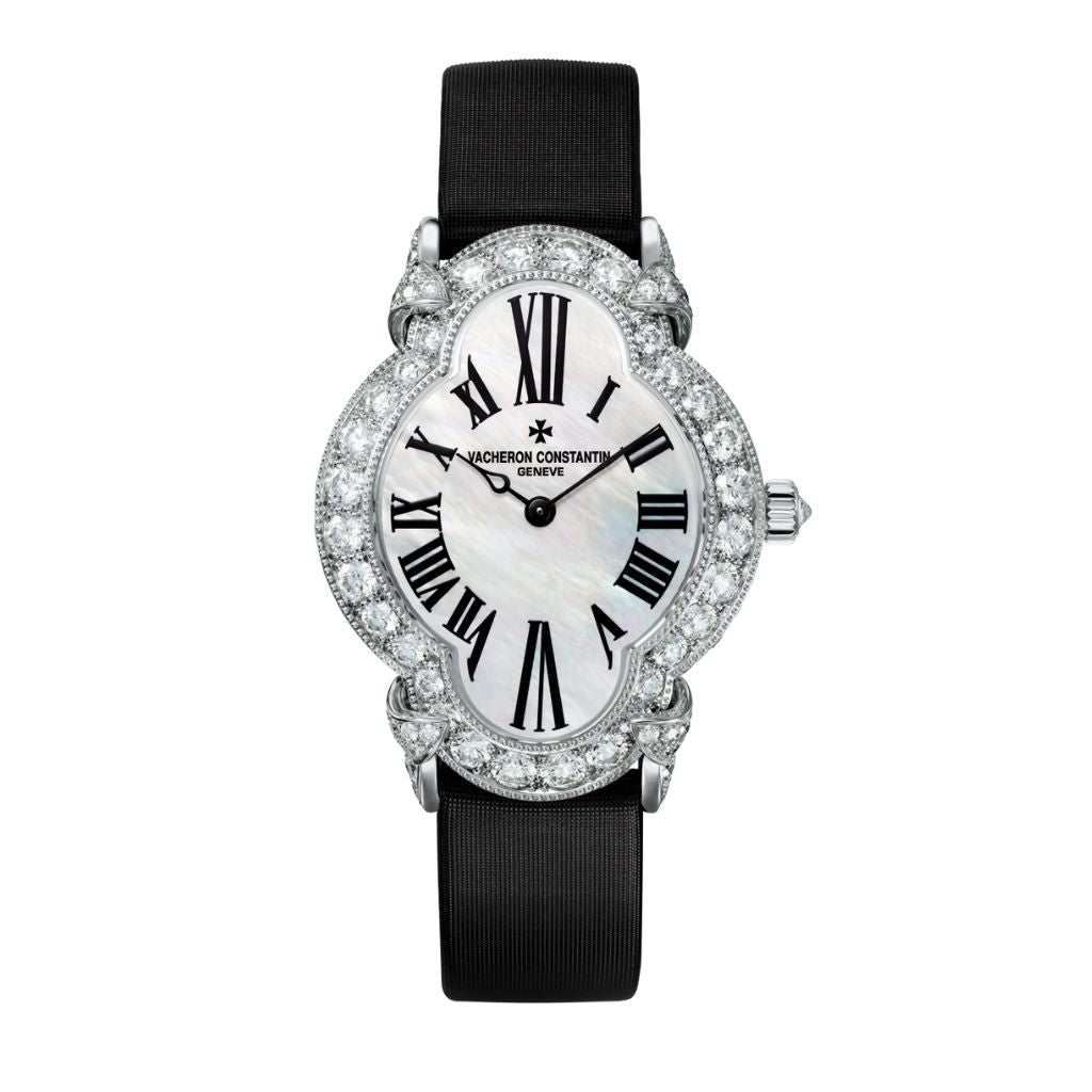 Vacheron Constantin Heures Créatives Heure Romantique 36.2 x 26.5 mm White Mother-Of-Pearl with Diamonds Dial White Gold Satin Strap 37640/000G-B030 - Wrist Boutique