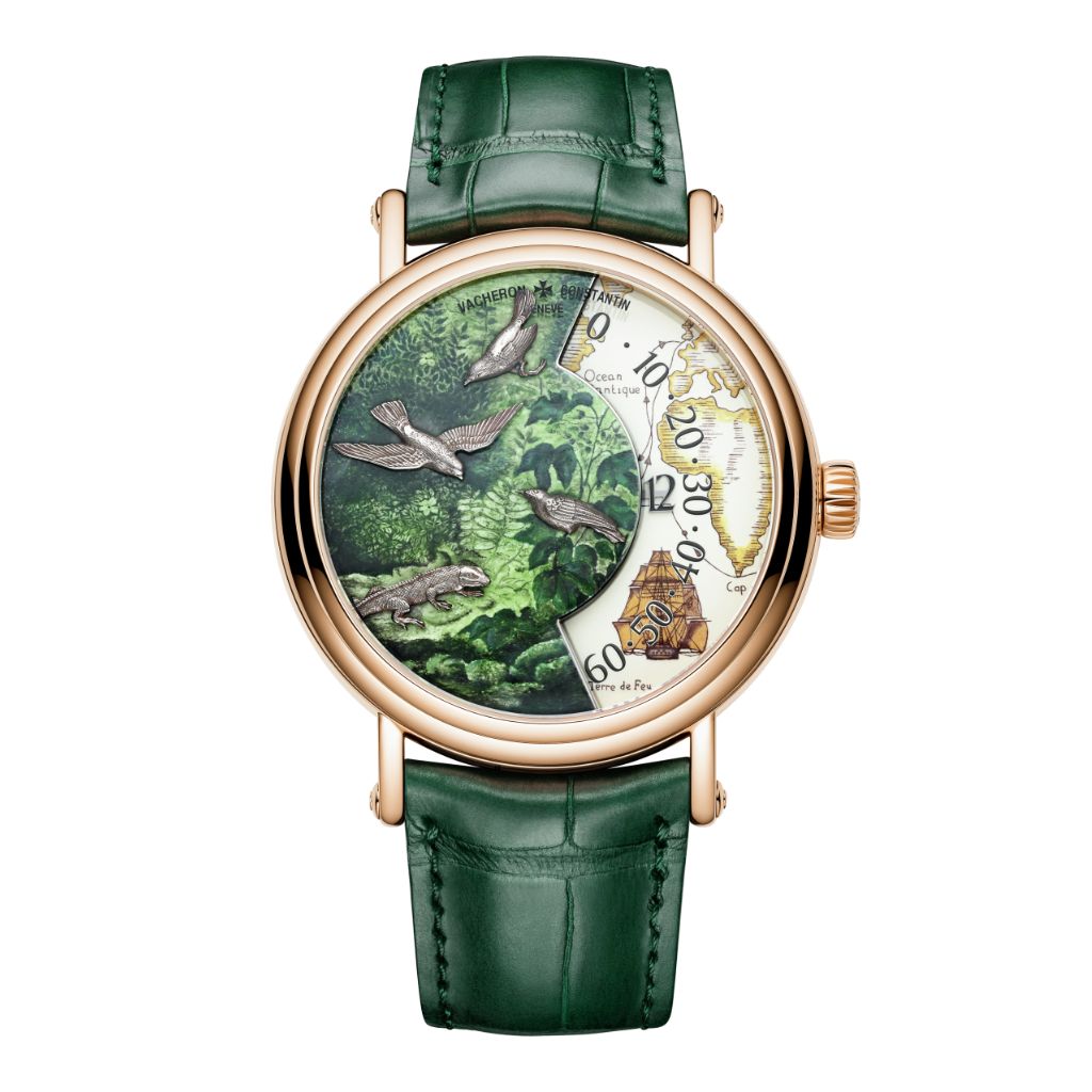 Vacheron Constantin Métiers d'Art Tribute to Explorer Naturalists - Cape of Good Hope 41 mm Green Dial 18K Pink Gold   Leather Strap 7500U/000R-B994 - Wrist Boutique