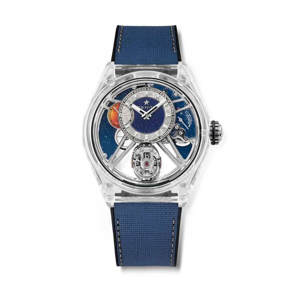 Zenith DEFY ZERO G 46 mm Transparent Dial Sapphire Rubber Strap 04.9000.8812/00.R920 - WATCHXNYC